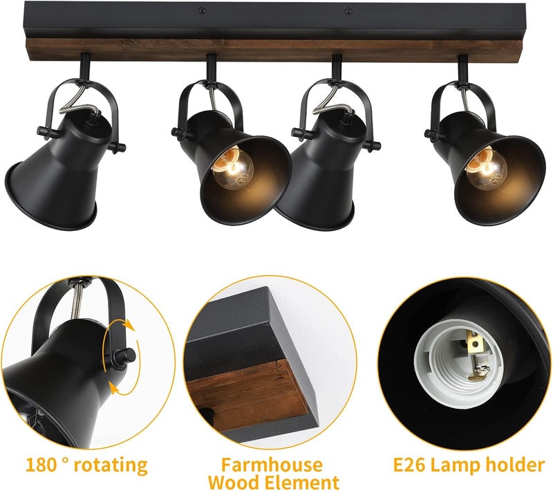 KEESFU 4-Light Track Lighting Kit,Black Semi Flush Mount Ceiling Light with 4 Rotatable Light Heads,Modern Farmhouse Lighting for Livingroom,Bedroom,Hallway,Art Wall,Bathroom,Kitchen.(4-Light) - Image 2